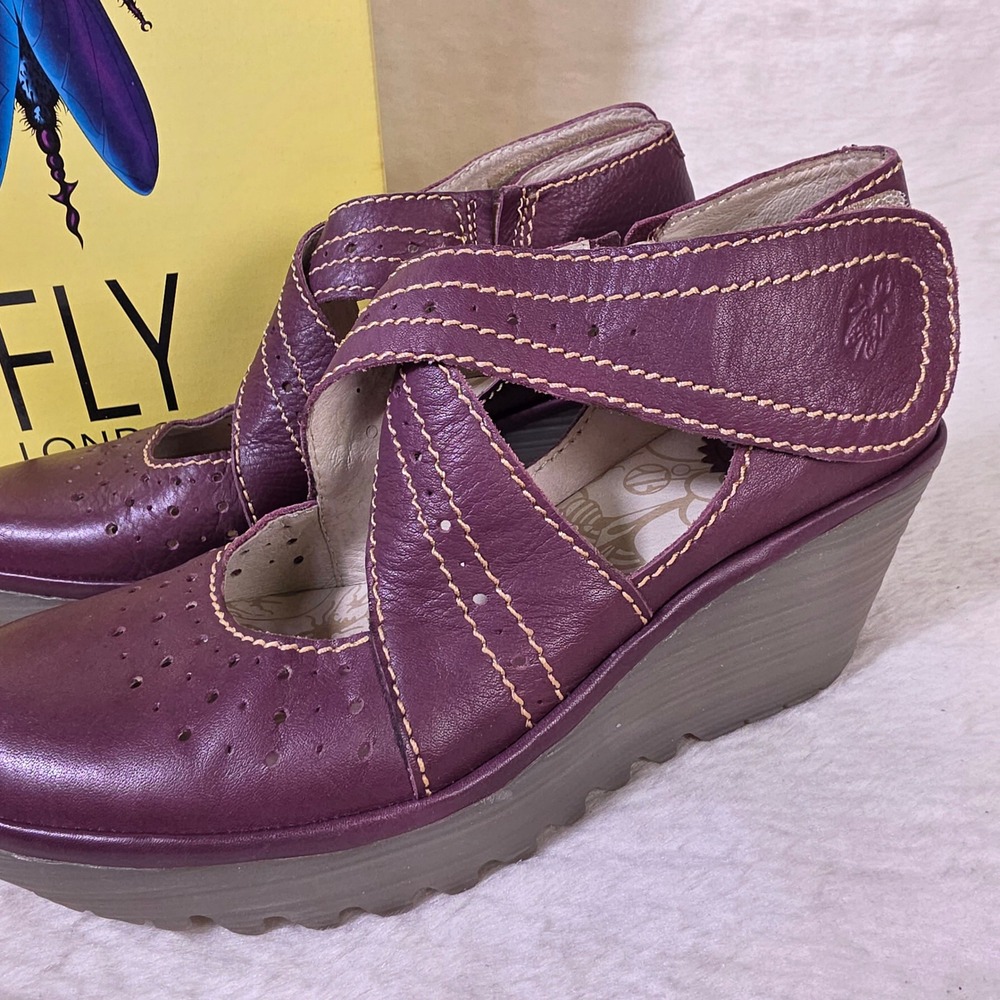 Fly London Yepe Lilla Purple Leather Wedge Sandals Loafers Womens 39 8 - Picture 2 of 8